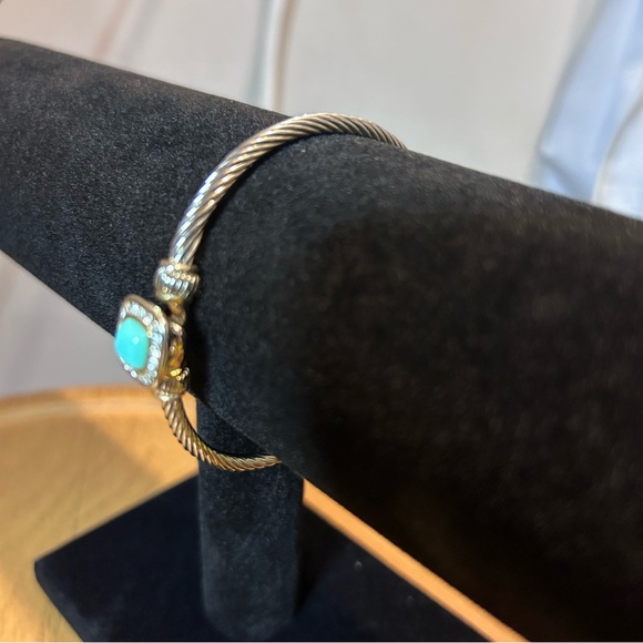 Silver Tone bangle with Turquoise stone faux diamond - Picture 2 of 6
